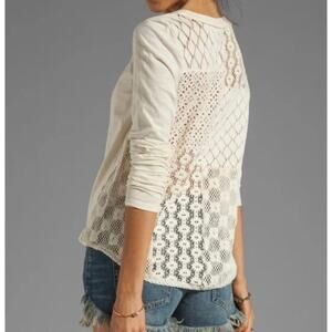 Free People Patches of Lace Henley Top Cream Size Small Shirt Long Sleeve Blouse